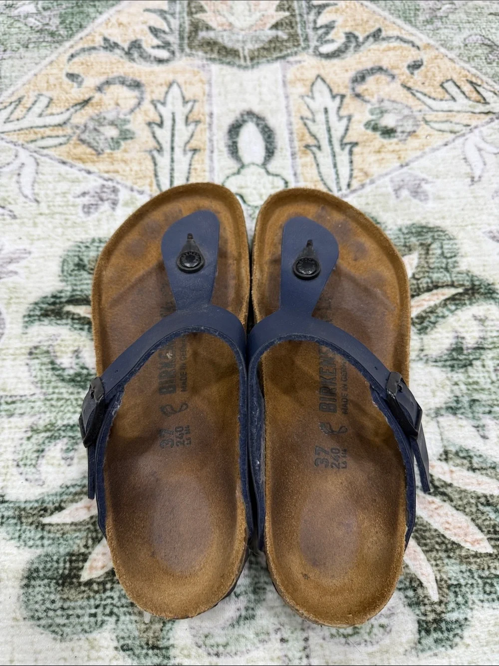 Birkenstock Blue T-Strap Gizeh Sandals